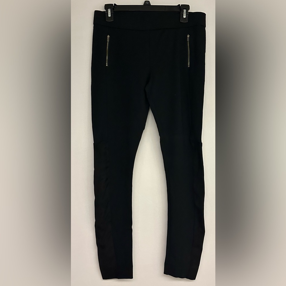 Bar III, Black leggings with faux zippers & a small side panel of suede, Size L